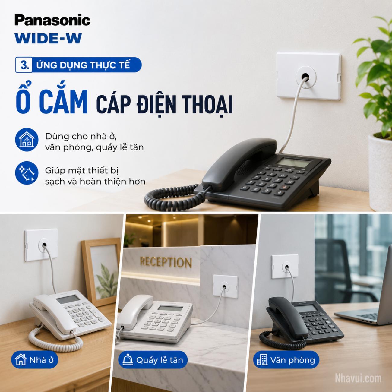 Lỗ ra dây điện thoại phi 9mm/16mm dòng WIDE-W Panasonic